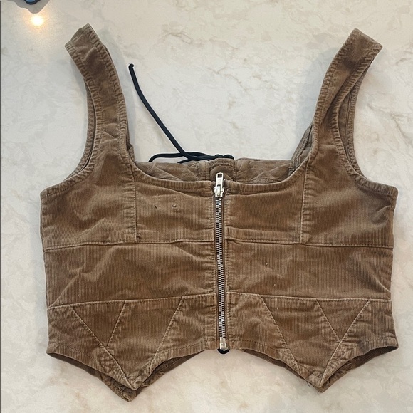 NWT Urban Outfitters Tan Lace-Up Corduroy Crop Tank Top Boho Festival - Picture 6 of 8
